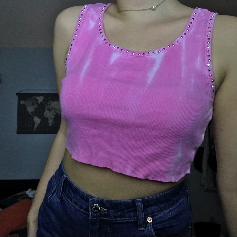 pink + white tie dye crop tank